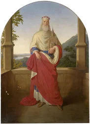 Bogdan Mandic, ou Frere Leopold dit Leopold de Castelnuovo - Saint Leopold devant le Danube et la montagne Leopoldsberg - Saint Leopold em frente a uma vista do Danúbio e o Leopoldsberg ao fundo, por Rieder, Wilhelm August (1796-1880). Óleo sobre tela