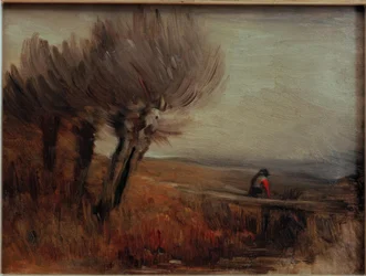 Paisagem plana com três salgueiros