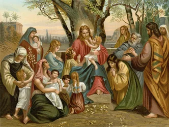 Jesus abençoa as Crianças (cor litho)