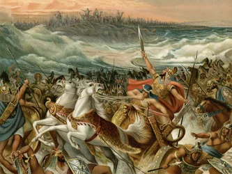 Os israelitas resgatam do Mar Vermelho (lito colorido)