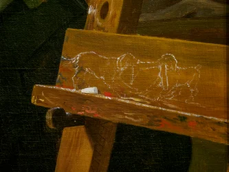 Um jovem artista (Ditlev Blunck) examinando um esboço num espelho, pormenor