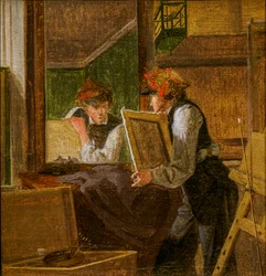 Esboço para Um Jovem Artista [Ditlev Blunck] examinando um esboço num espelho