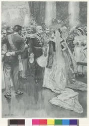 O imperador Francisco José I e o czar Nikolaus II em Petersburgo, após o grande jantar formal