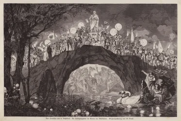 Festival em homenagem ao artista Peter von Cornelius no Malkastenpark, Dusseldorf, Alemanha (gravura)