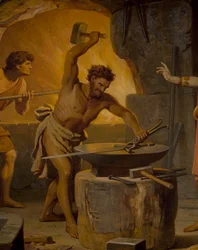 Sigurd vai para o anão Mime, da Saga Sigurd, salão inferior, c.1882-83 (mural)