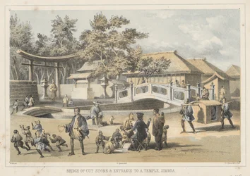 Ponte de pedra cortada e entrada para um templo, Simoda, 1855