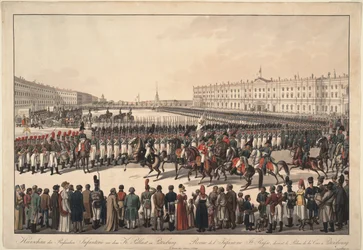 Uma revisão da infantaria russa na Praça do Palácio em São Petersburgo, 1809-1813