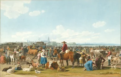 Mercado de gado perto de Genua, 1820