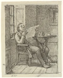 Um cavalheiro gordo lendo um jornal com seu café