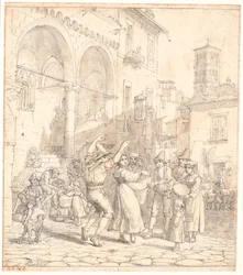 Músicos de rua italianos em uma praça
