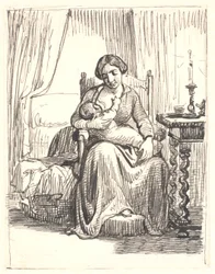 Mãe com filho lactante, t.h. luz acesa