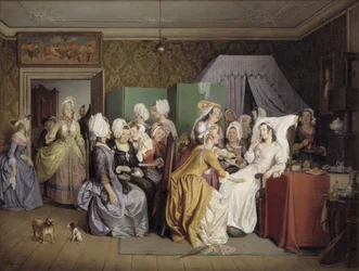 Cena de The Lying-in Room de Ludwig Holberg