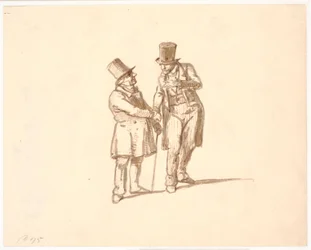 Dois cavalheiros de chapéu alto estão conversando