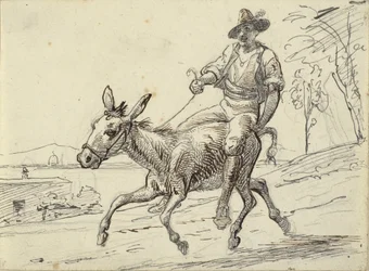 Cara jovem monta um burro