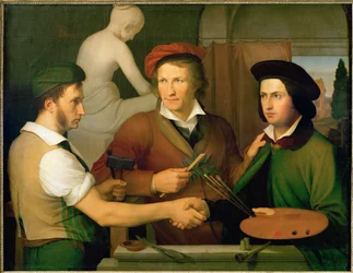 Autorretrato de Schadow com o seu irmão Rudolf e o escultor Bertel Thorvaldsen (óleo sobre tela)