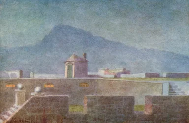 Nas muralhas do antigo castelo (litografia a cores)
