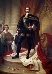 Retrato no pé de Maximiliano II José (1811-1864), Pintura Rei de Baviere por Wilhem von Kaulbach (1805-1874)