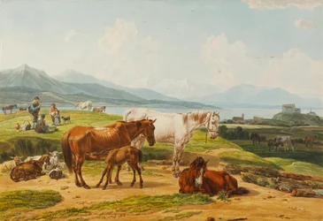 Fig 14 Wilhelm Alexander Wolfgang von Kobell Lago alpino e pasto com cavalos