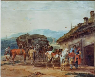 Mudança de cavalo de um carro de viagem