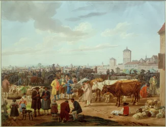 Mercado de gado à beira de uma cidade