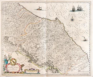 Ancona, Marche, Itália, em "Theatrum Orbis Terrarum, sive Atlas Novus" de Willem Blaeu, Amesterdão