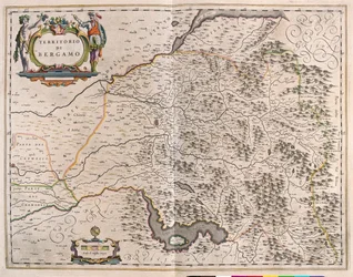 Bergamo, Itália, em "Theatrum Orbis Terrarum, sive Atlas Novus" de Willem Blaeu, Amesterdão