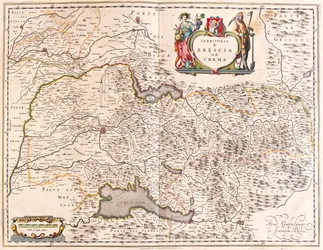 Brescia, Crema, Itália, em "Theatrum Orbis Terrarum, sive Atlas Novus" de Willem Blaeu, Amesterdão