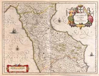 Calábria, Itália, em "Theatrum Orbis Terrarum, sive Atlas Novus" de Willem Blaeu, Amesterdão