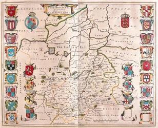 Cambridge shire, em "Theatrum Orbis Terrarum, sive Atlas Novus" de Willem Blaeu, Amesterdão