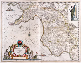 Campânia, Itália, em "Theatrum Orbis Terrarum, sive Atlas Novus" de Willem Blaeu, Amesterdão