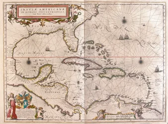 Caraíbas, Hounduras e Florida, em "Theatrum Orbis Terrarum, sive Atlas Novus" de Willem Blaeu, Amesterdão