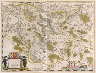 Charlois na Borgonha, em "Theatrum Orbis Terrarum, sive Atlas Novus" de Willem Blaeu, Amesterdão