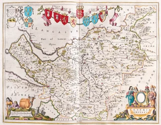 Chester, em "Theatrum Orbis Terrarum, sive Atlas Novus" de Willem Blaeu, Amesterdão