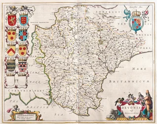 Devonshire, em "Theatrum Orbis Terrarum, sive Atlas Novus" de Willem Blaeu, Amesterdão