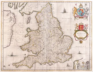 Inglaterra, em "Theatrum Orbis Terrarum, sive Atlas Novus" de Willem Blaeu, Amesterdão