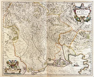 Friuli Venezia Giulia, Itália, em "Theatrum Orbis Terrarum, sive Atlas Novus" de Willem Blaeu, Amesterdão