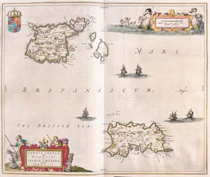 Garnsey - ilhas jersey, em "Theatrum Orbis Terrarum, sive Atlas Novus" de Willem Blaeu, Amesterdão