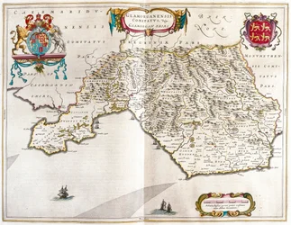 Glamorgan shire, em "Theatrum Orbis Terrarum, sive Atlas Novus" de Willem Blaeu, Amesterdão