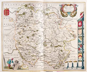 Herefordshire, em "Theatrum Orbis Terrarum, sive Atlas Novus" de Willem Blaeu, Amesterdão