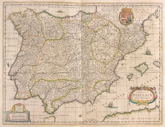 Península Ibérica, em "Theatrum Orbis Terrarum, sive Atlas Novus" de Willem Blaeu, Amesterdão