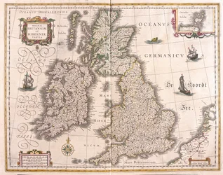 Irlanda e Grã-Bretanha, em "Theatrum Orbis Terrarum, sive Atlas Novus" de Willem Blaeu, Amesterdão