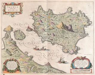 Ilha de Ischia, Itália, em "Theatrum Orbis Terrarum, sive Atlas Novus" de Willem Blaeu, Amesterdão