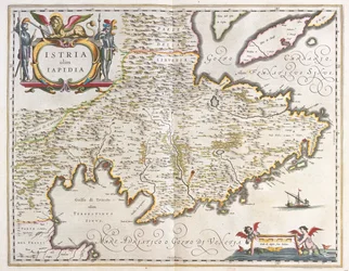 Istria, em "Theatrum Orbis Terrarum, sive Atlas Novus" de Willem Blaeu, Amesterdão