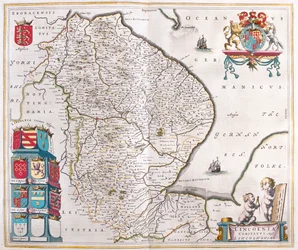 Condado de Lincoln, em "Theatrum Orbis Terrarum, sive Atlas Novus" de Willem Blaeu, Amesterdão