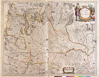 Lombardia, Itália, em "Theatrum Orbis Terrarum, sive Atlas Novus" de Willem Blaeu, Amesterdão