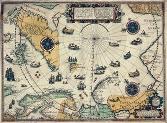 Mapa das regiões polares, pelo cartógrafo holandês Willem Janszoon Blaeu (1571-1638)
