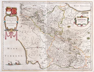 Molise, Benevento, Avellino, Itália, em "Theatrum Orbis Terrarum, sive Atlas Novus" de Willem Blaeu, Amesterdão