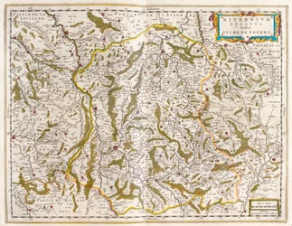 Nivernais, Nievre, em "Theatrum Orbis Terrarum, sive Atlas Novus" de Willem Blaeu, Amesterdão