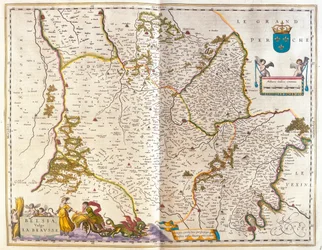 Norte de França, castanho, em "Theatrum Orbis Terrarum, sive Atlas Novus" de Willem Blaeu, Amesterdão