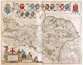 Parte norte de Yorkshire, em "Theatrum Orbis Terrarum, sive Atlas Novus" de Willem Blaeu, Amesterdão